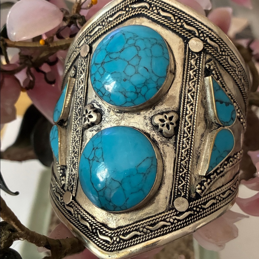 Turquoise and Silver Statement Cuff Bracelet